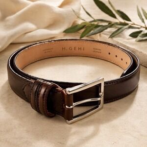 M Gemi Italian Leather Belt Brown Handmade Italy Genuine Leather Size 44
